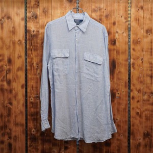 90s ralphlauren benford リネン ストライプ シャツ M/ラルフローレン