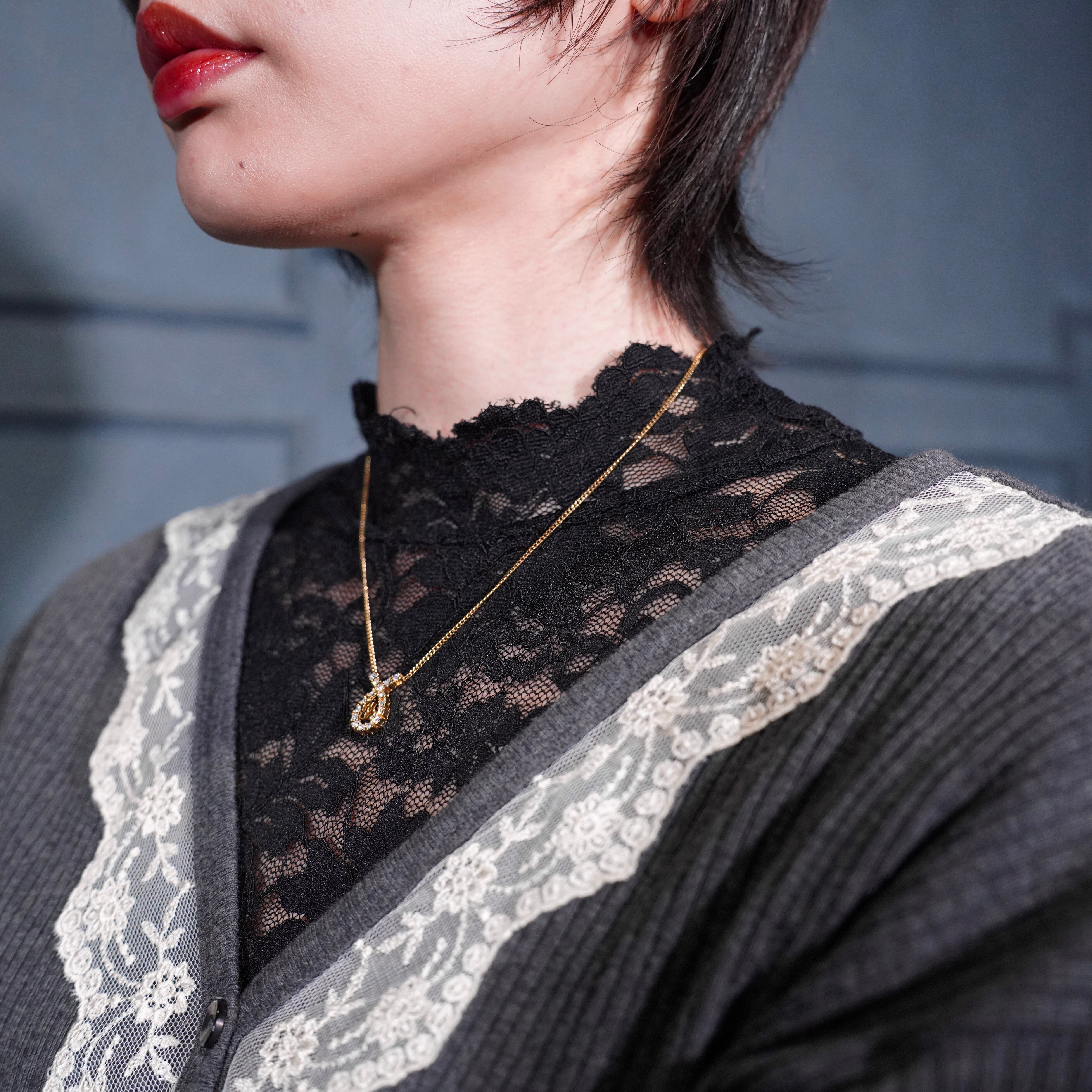 Christian Dior CLEAR STONE LOGO DESIGN GOLD CHAIN NECKLACE