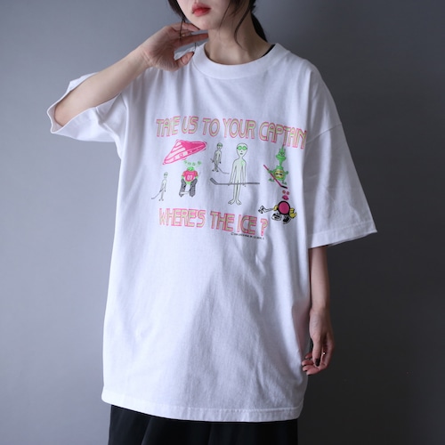 "へっぽこエイリアン" good printed over silhouette h/s tee