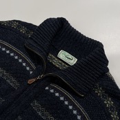 Crocodile クロコダイル ハーフジップ 総柄 ジャガード ウール ニット セーター サイズ M /ネイビー系 日本製 紳士