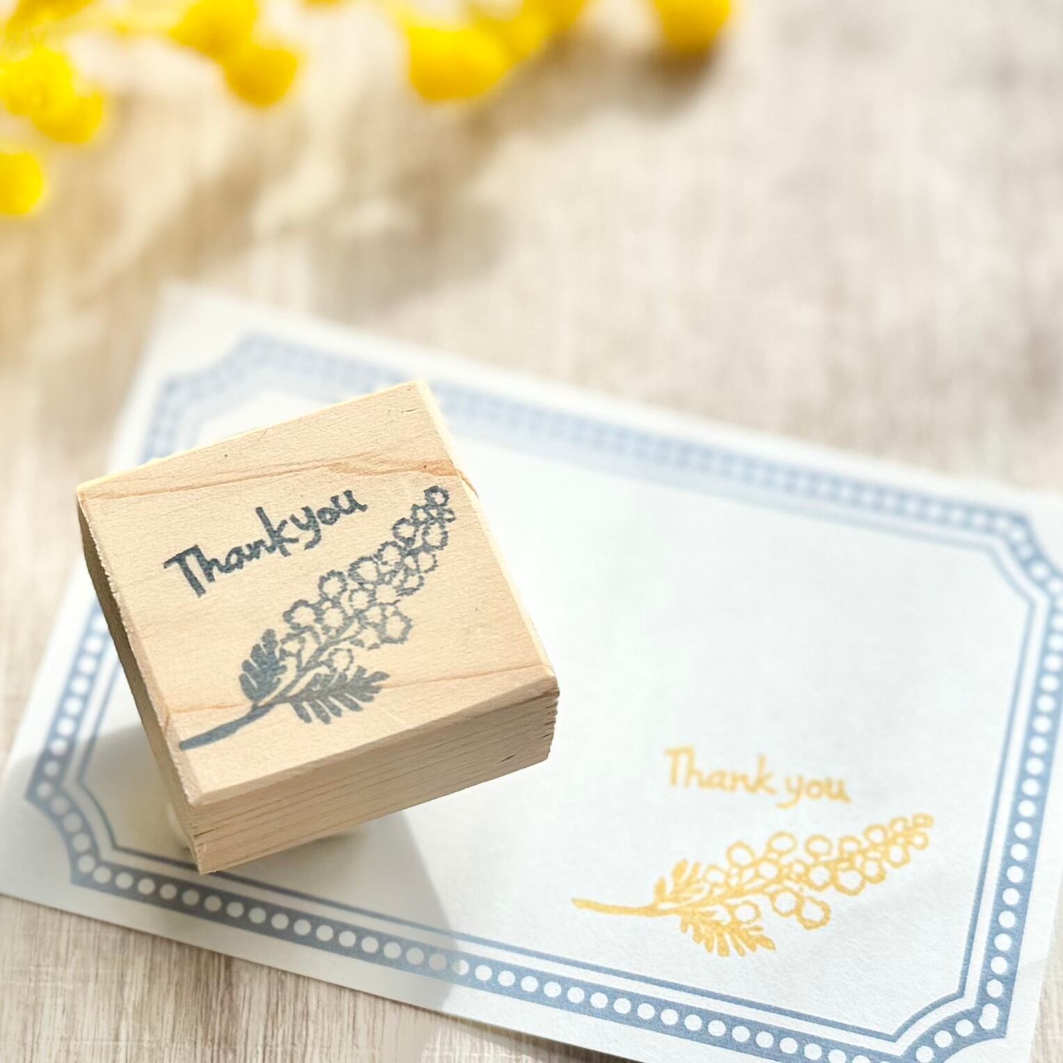 【送料無料】ミモザのThank youはんこ｜春のギフトに サンキュー 感謝 プレゼント 春 ワンポイント カード