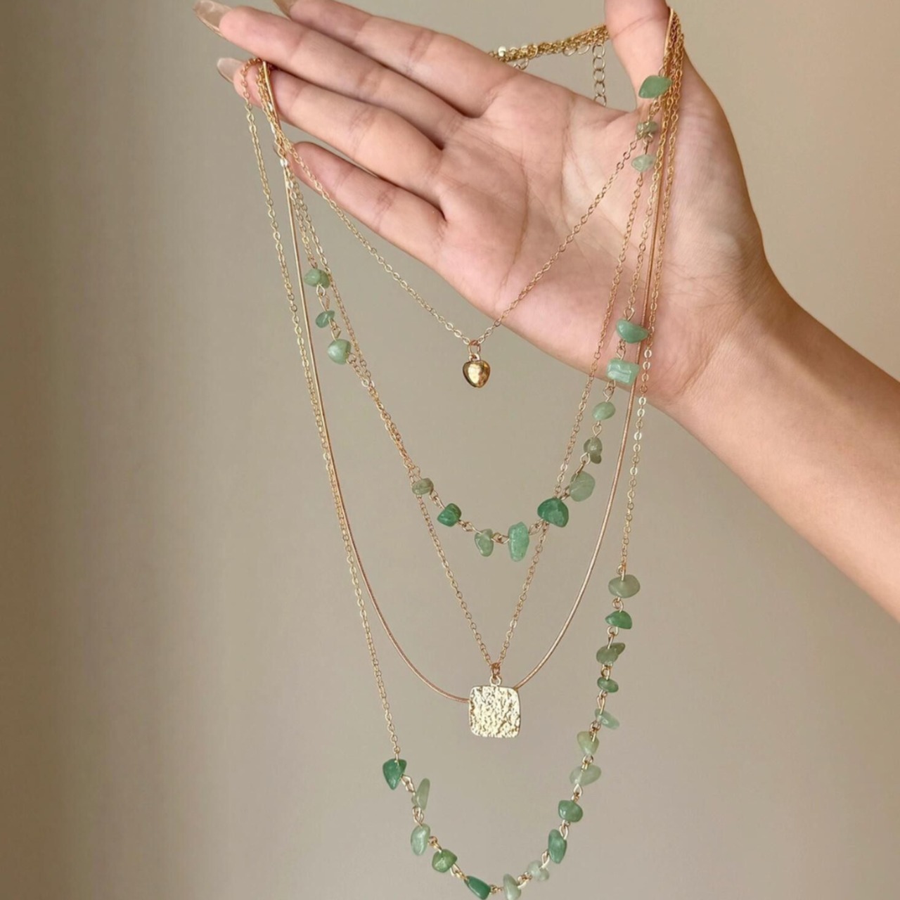 レイヤード レトログラスビーズネックレス W10433