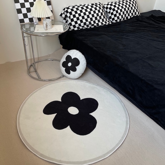 【CARPET】円形シンプルフラワーロゴカーペット