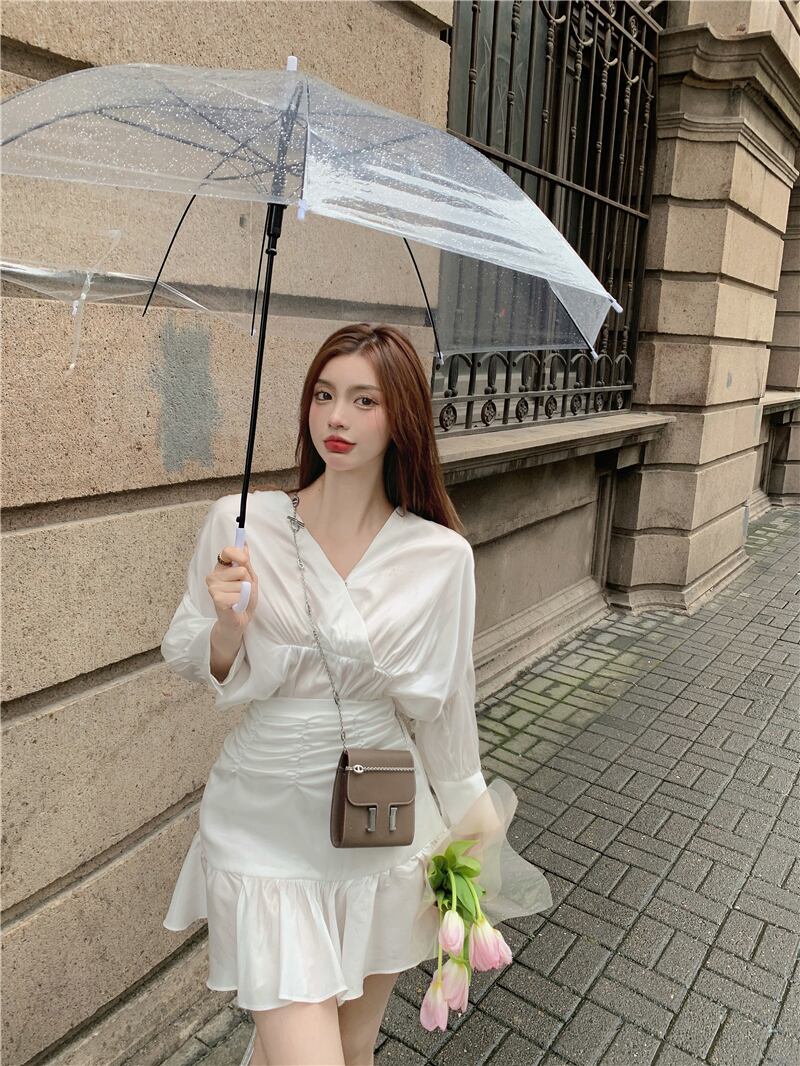 サテン薄手シャツ ジャケット サマーホワイトトップス ロング 夏物 ブラックストロベリース37616196395