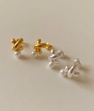 silver925 x cross swaro pearl pierce【 2color 】