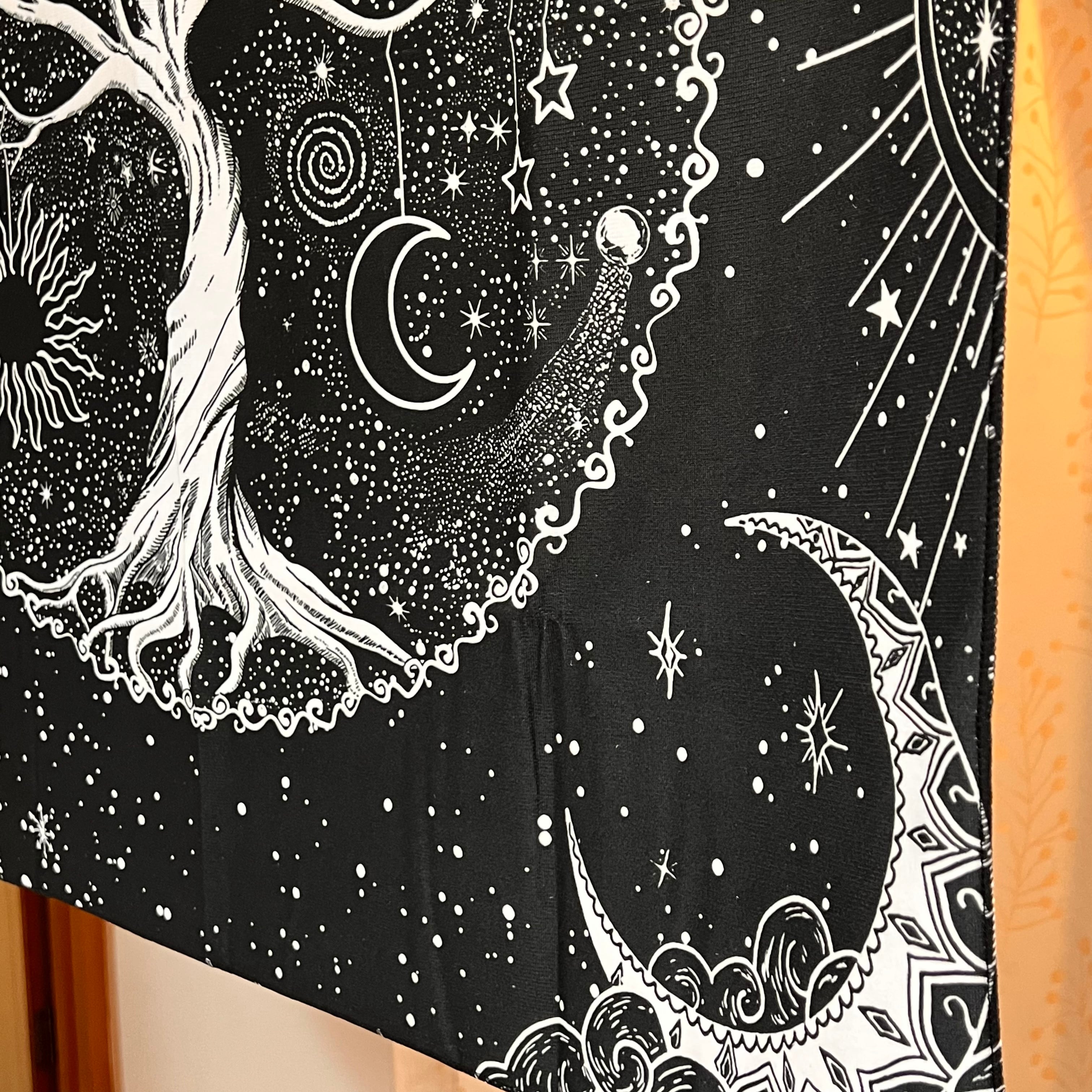 生命の樹 タロットクロス 白黒 月と太陽 宇宙 タペストリー