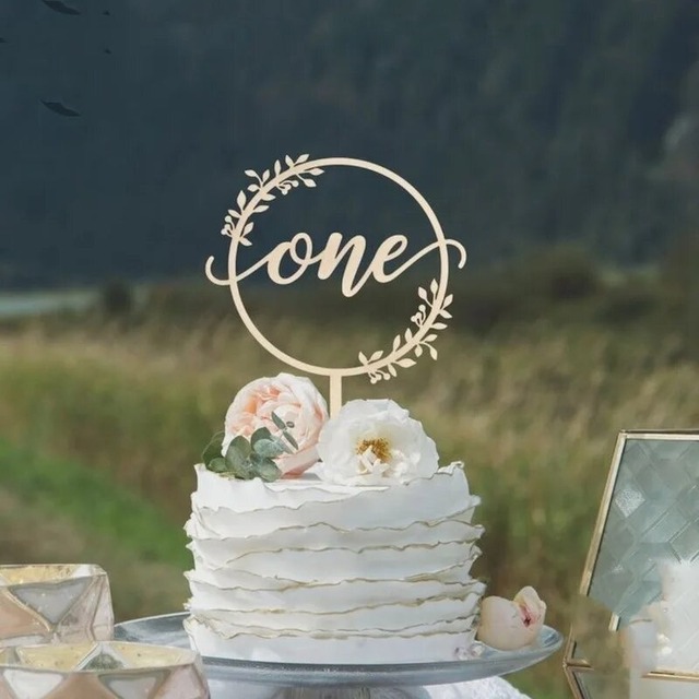 wood "one" cake topper