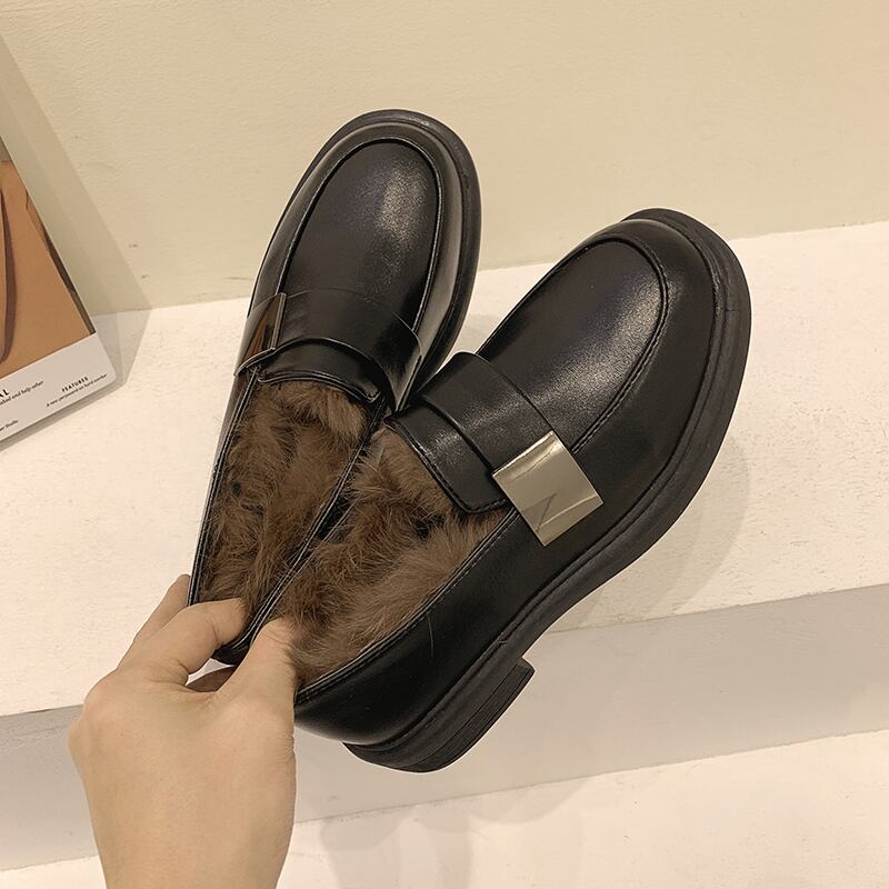 シングルレディーススプリングレザーブラック 靴 シューズ ローファー 春物 ラウンドトー フェイクシューズ16495048293