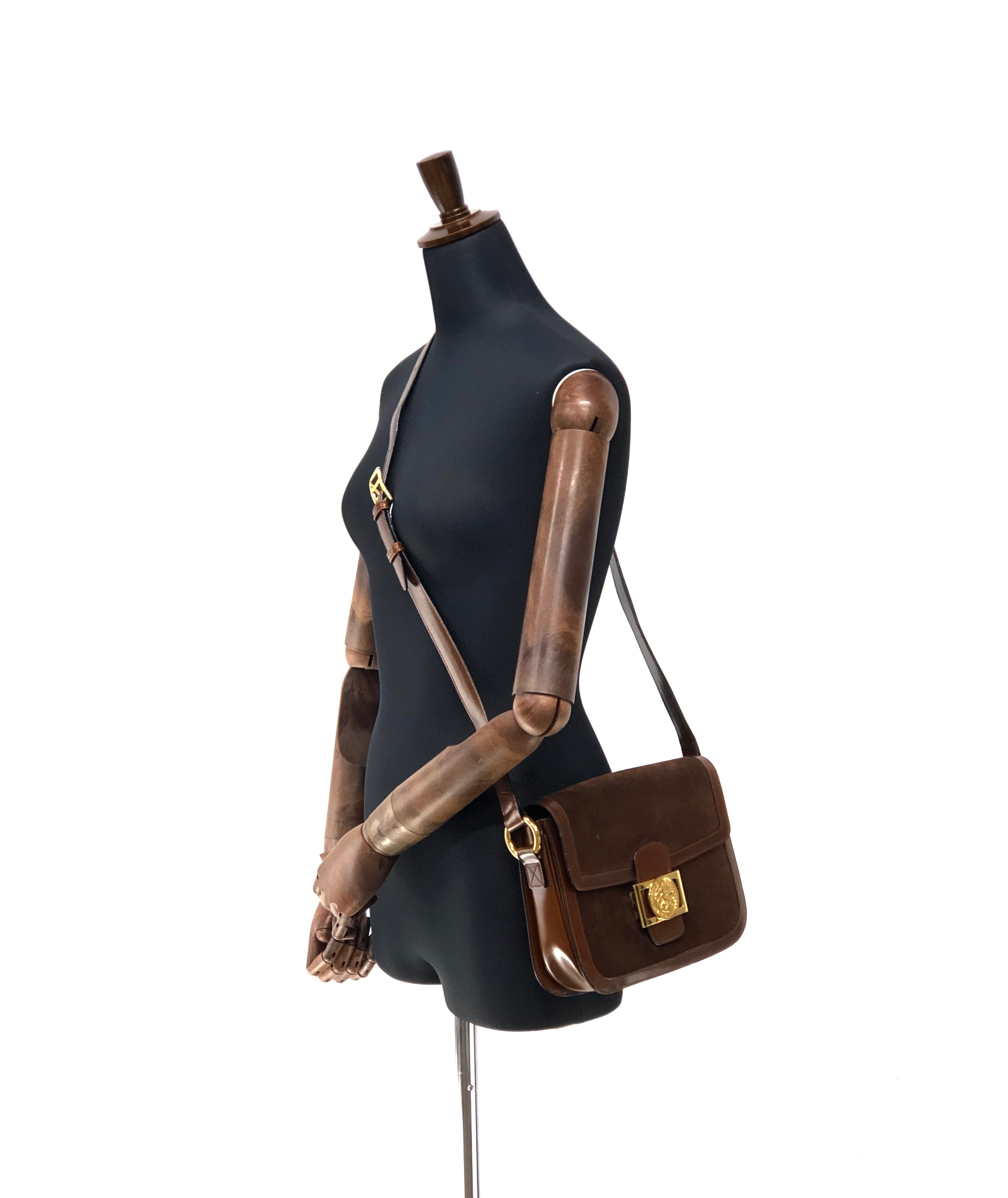 CELINE セリーヌ メダルモチーフ スエード×レザー ショルダーバッグ