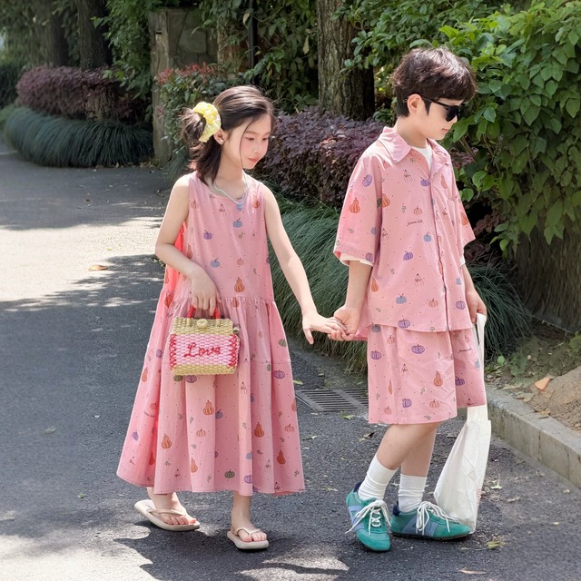 【兄妹服】スイートパンプキン柄セットアップ/ワンピース - 4
