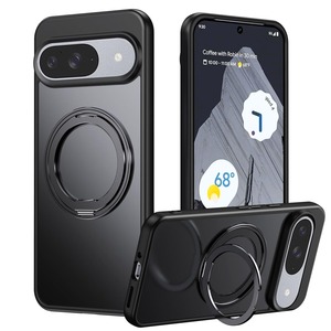 【努力特価】Google Pixel 9 / 9 Pro 用 ケース 360度 回転リング スタンド MagSafe対応 グーグルピクセル9プロ カバー ワイヤレス充電 SUGOIDAN 携帯ケース リング pixel9 pro ケース 半透明 マグセーフ 軽量 スマホケース （ブラック）