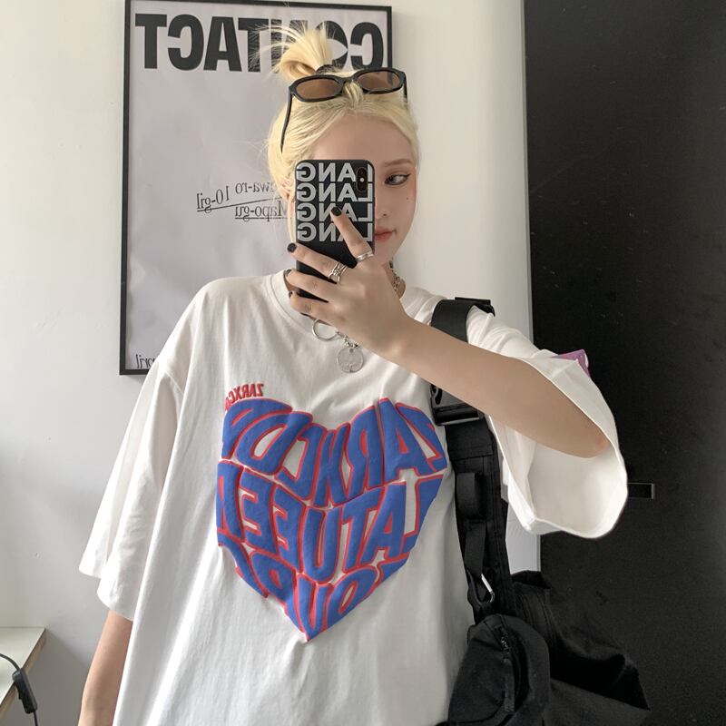 サマーラウンドネックTシャツ シャツ ルーズカジュアル 大きめサイズ 夏物 Oネック ケッペル62382707002