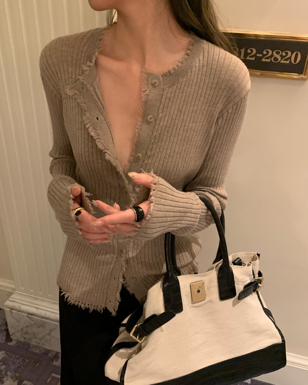 フリンジデザインリブニットカーディガン A25169