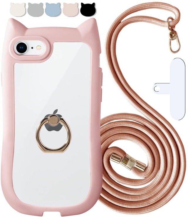 shinyle se3 ケースiphone 用の se2 猫耳 クリア ケース 耐衝撃 ショルダー ストラップ 付き リング スマホケース おしゃれ 可愛い スマホカバー 透明 黄変防止 ハイブリッド se スタンド機能 第三世代 第二世代 アイフォンとの互換性があり se 携帯ケース 肩掛け 首掛け 透明ケース 滑り止め 携帯カバー