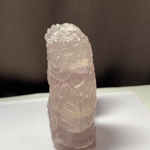 福を呼ぶ✩ピンクがかる色合い♪フローライトフクロウ置物