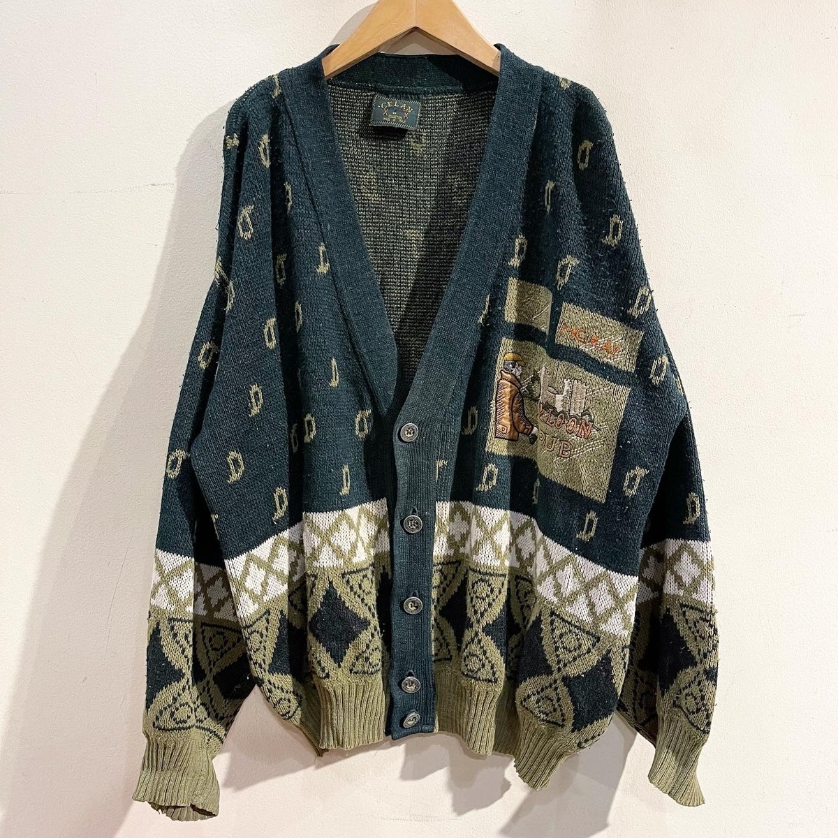 60s-70'S Sportswear SPORTSWEAR Acrylic Knit Cardigan Men's M Size Vintage Oron Acrylic Beige type Vintage Second Hand