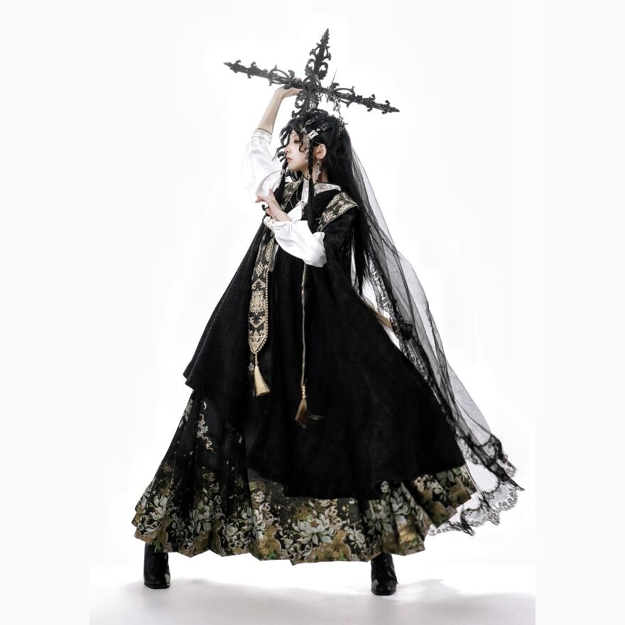 サブカル 服 地雷系 通販 中華ロリィタ チャイナ風 ラップスカート 巻きスカート プリーツスカート レトロ モダン ロングスカート 個性的