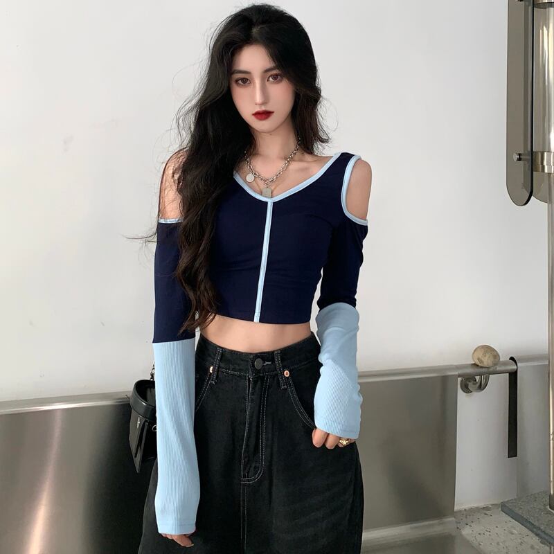 Tシャツ レディーススプリングショートレッドトップス ロング 春物 オフショルダー YY-ファッション21115910114