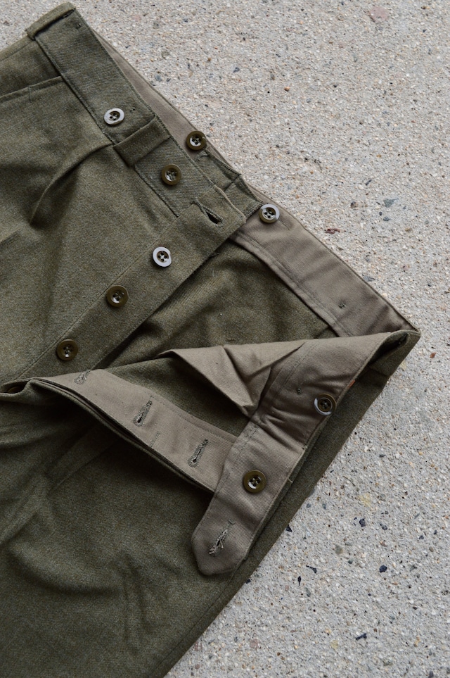 Bergian Army ABL 1968's PVBA BEGETEX社 HeavWool Gabardine Slacks Dead Stock Wool Trouser ベルギー軍 ウールスラックス ダークオリーブ