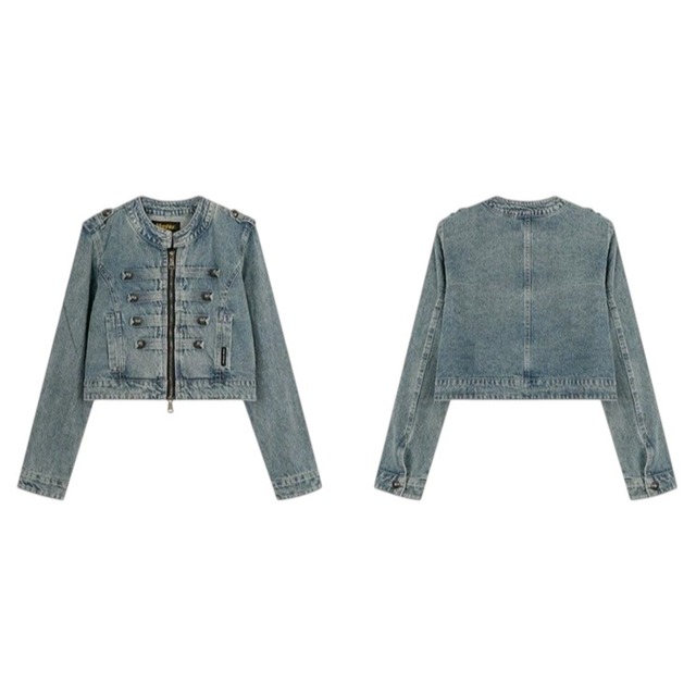 ノーカラークロップドナポレオンデニムジャケット 2col R02714