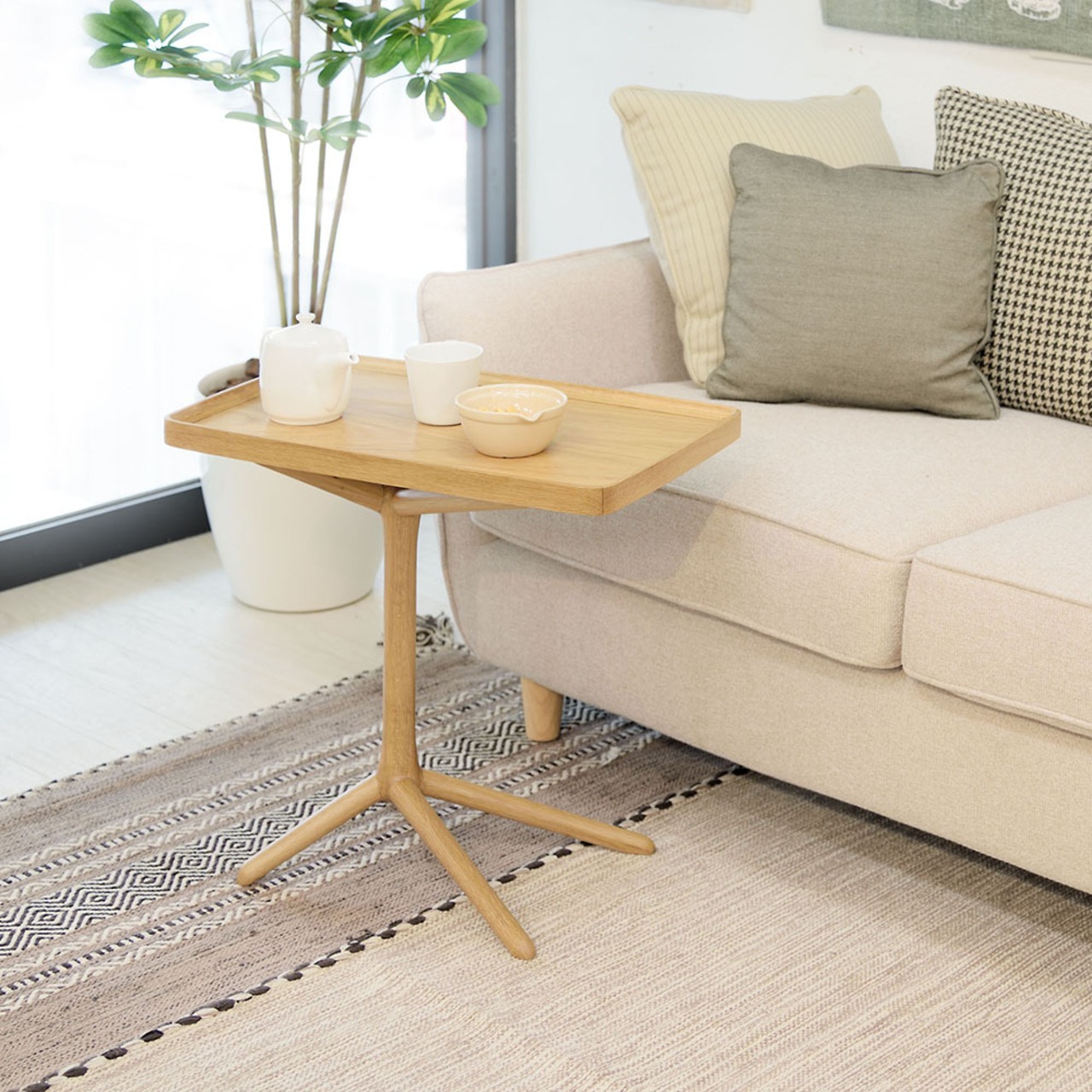 サイドテーブル テーブル 2way ローテーブル ハイテーブル トレー 天然木