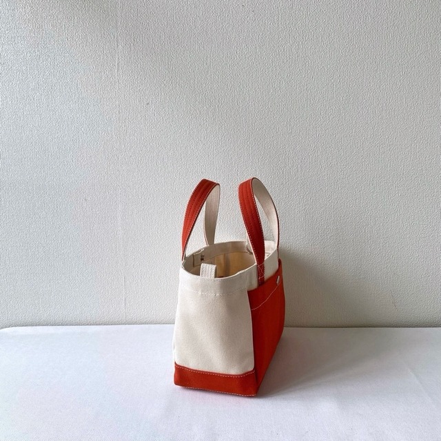 「軽いボックストート」ミニサイズ「生成り✕ベンガラレッド」／倉敷帆布 8号帆布【受注制作】