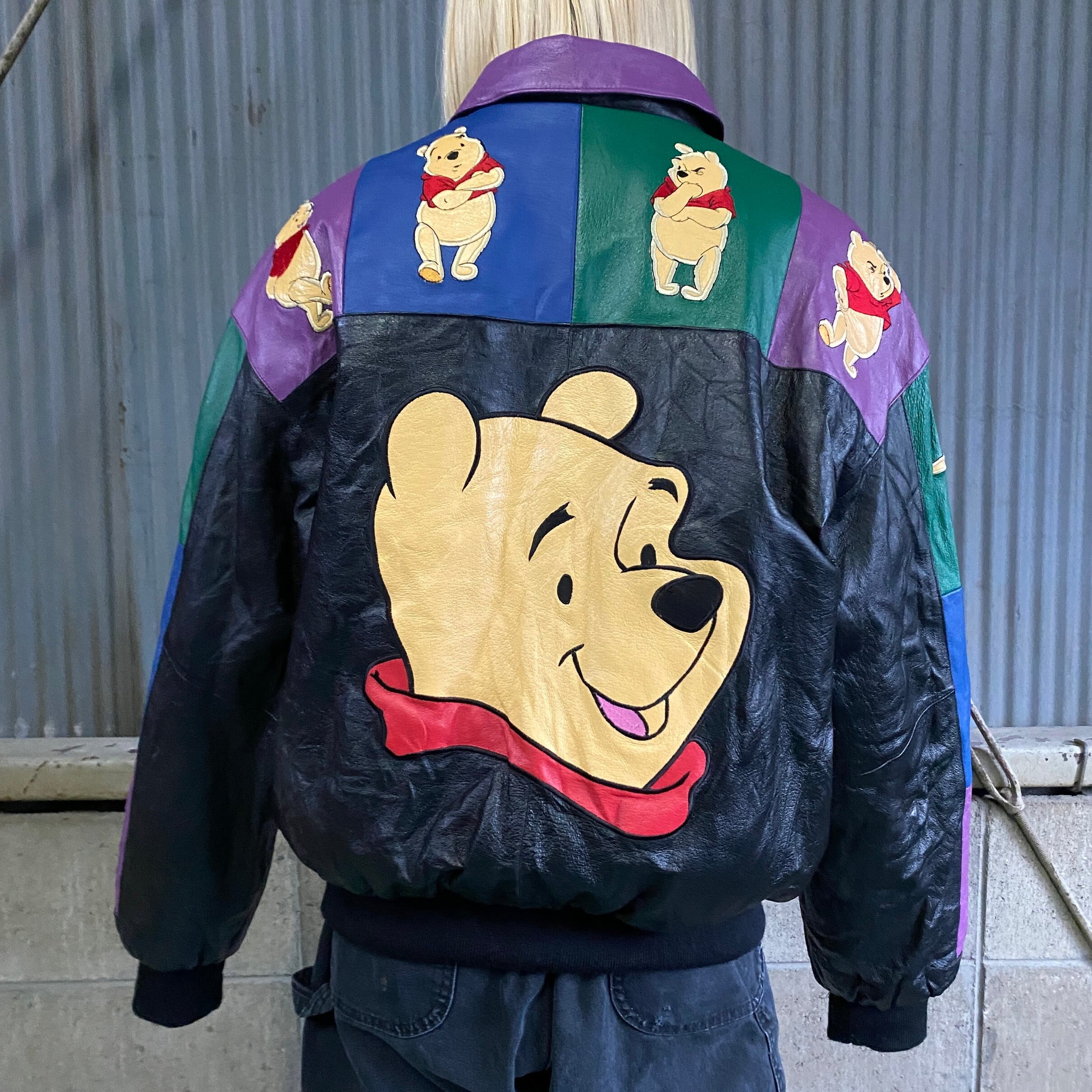 90年代 Pooh ディズニー プーさん キャラクター 刺繍 リアルレザー 
