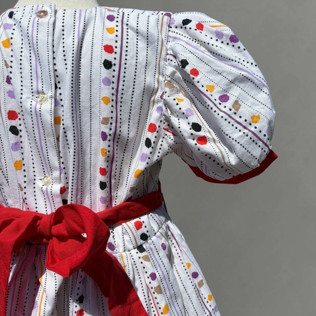【KIDS】Vintage Handmade Ribbon Dress White × Red size: 100–120cm（3-5y）