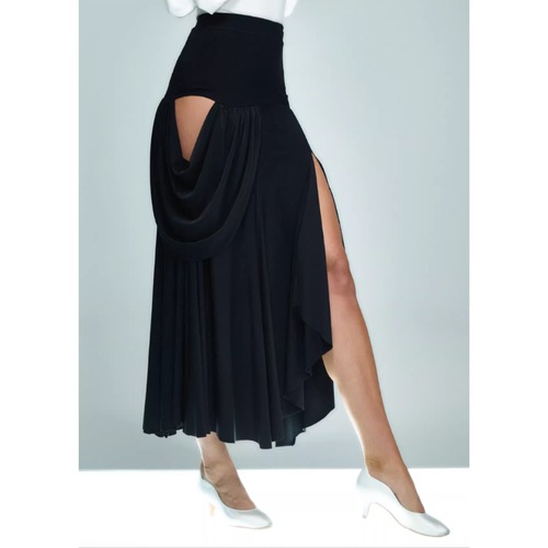 アシンメトリー サイドスリット ドレープ ダンススカート 1col　D00370