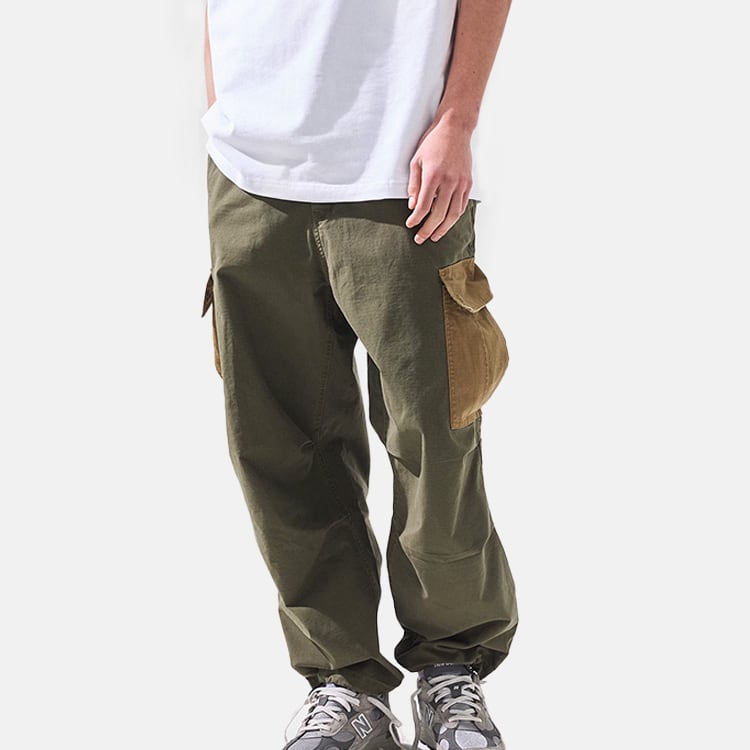 ★COLOR BLOCK MULTI-POCKET STRAIGHT PANTS　　　A0721