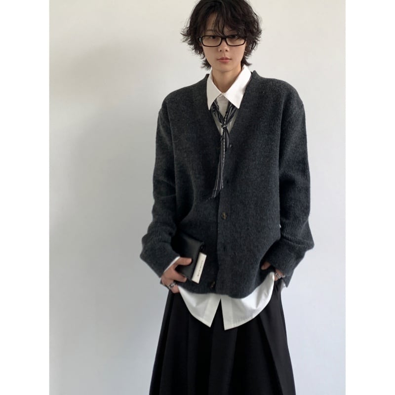 jiwuusVネックシルエットニットカーディガン