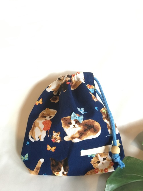 入園入学給食袋コップ入れ巾着61猫ちゃん編み物