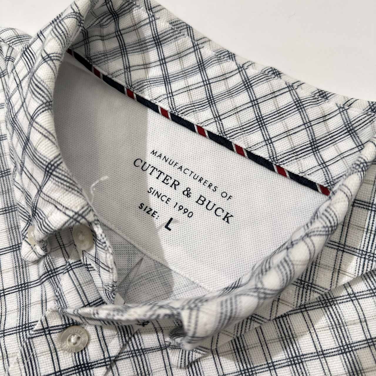 CUTTER&BUCK カッターアンドバック 斜めチェック柄 BD 半袖 ポロシャツ サイズ L /メンズ/ゴルフ/ホワイト/デサント