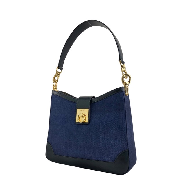 CELINE セリーヌ ショルダーバッグ ネイビー ガンチーニ キャンバス レザー ワンショルダーバッグ vintage ヴィンテージ オールド nnpwss