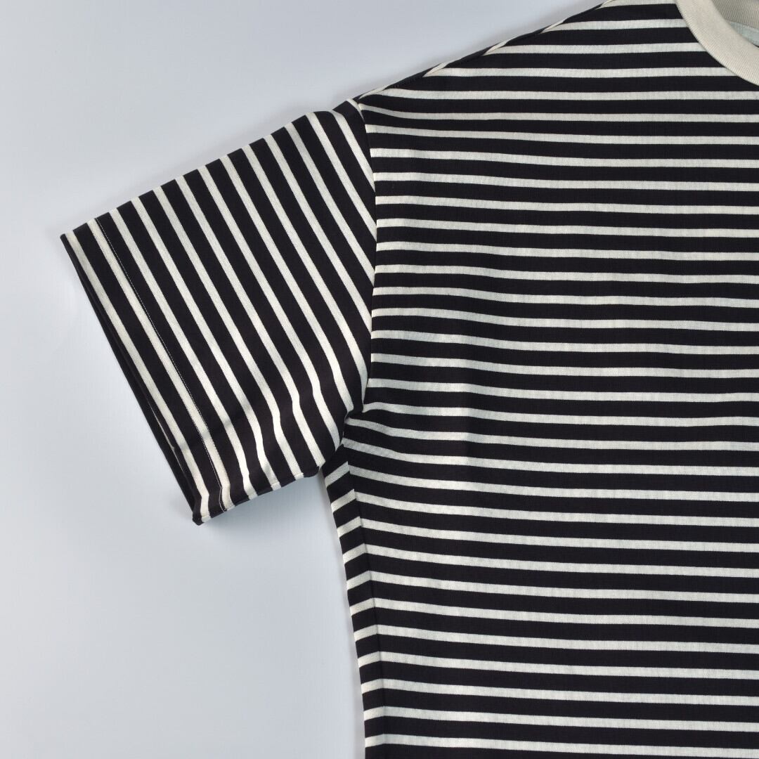 atelier naruse アトリエナルセ コットンボーダーカットソー・ブラックxキナリ 新しいコットン生地を使ったカットソー【送料150円~】