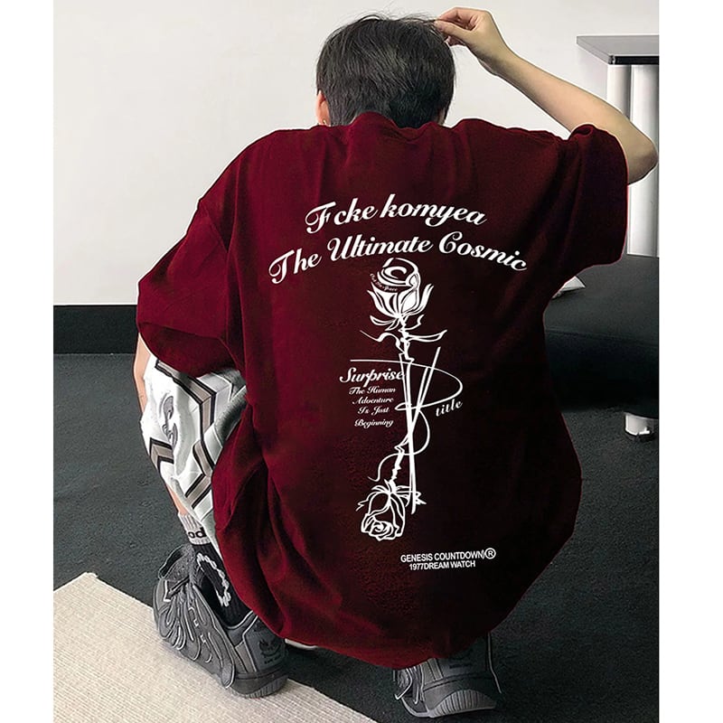 【YOULINシリーズ】★半袖Tシャツ★ 5color レトロ風 トップス Tシャツ 男女兼用 メンズ 大きいサイズ 薔薇 赤 緑 黒 青 白 | elegant powered by BASE