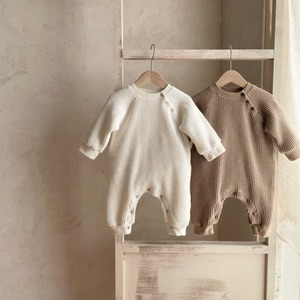 【BABY】ナチュラルワッフル無地ロンパース