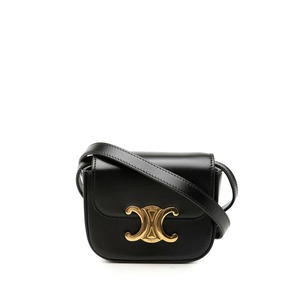セリーヌ トリオンフ ミニクロード 斜め掛け ショルダーバッグ ポシェット ブラック レザー レディース CELINE 【中古】