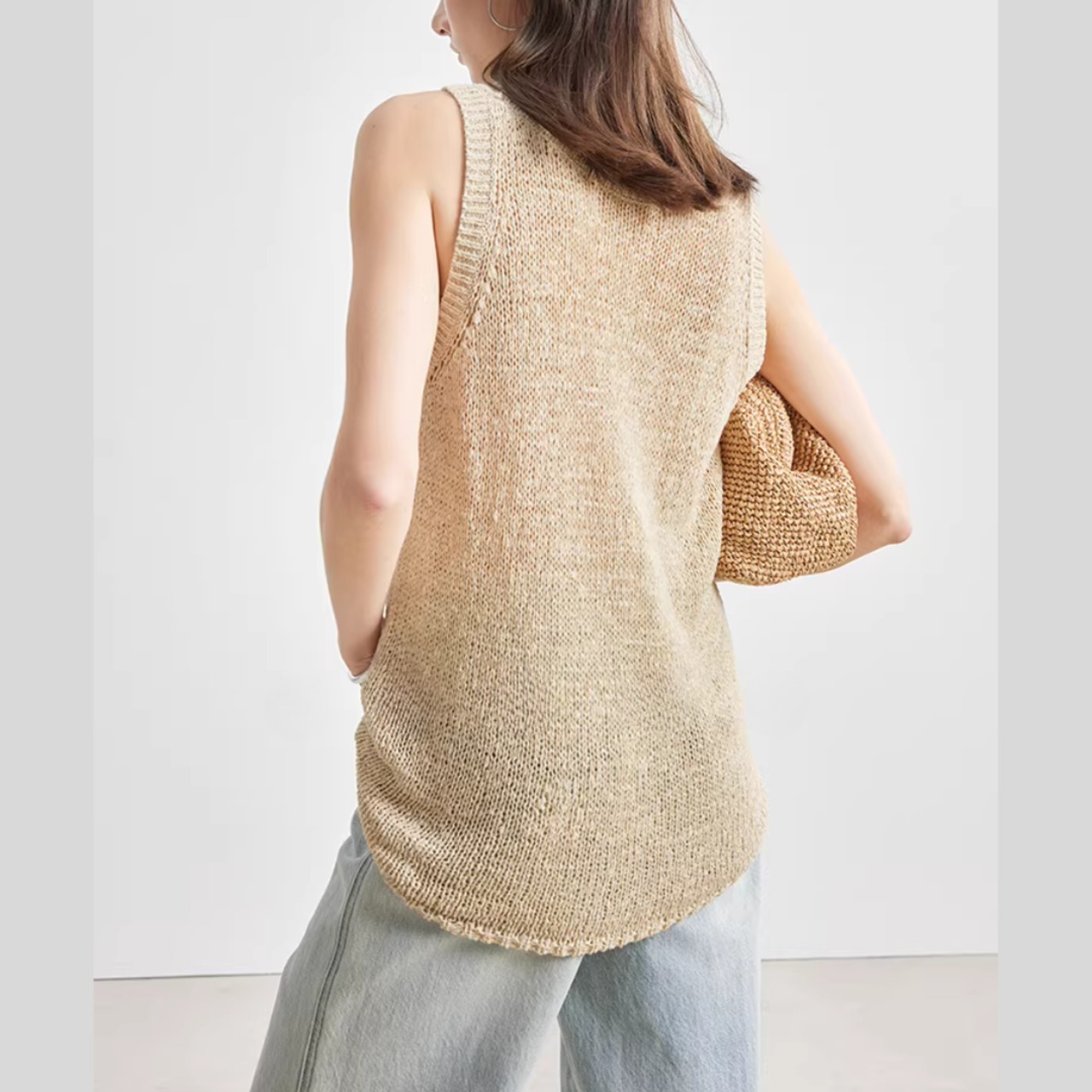 透かし編み サマーニット タンクトップ Uネック  00178・画像4