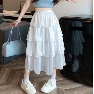 【送料無料】 ロングスカート 3色 ティアード ミモレ アンクル丈 フレア Aライン 伸縮性 ウエストゴム 段フリル ティアード 薄手 シフォン生地 透け感 無地 春 夏 レディース 女性用 デート お出かけ お呼ばれ 休日 アウトドア お茶会 女子会 授業参観 誕生日会 結婚式 二次会 パーティー 着回し 普段使い ファッション 体型カバー 定番 着痩せ 垢抜け ホワイト アイボリー ブラック 大人カラー ニュアンスカラー