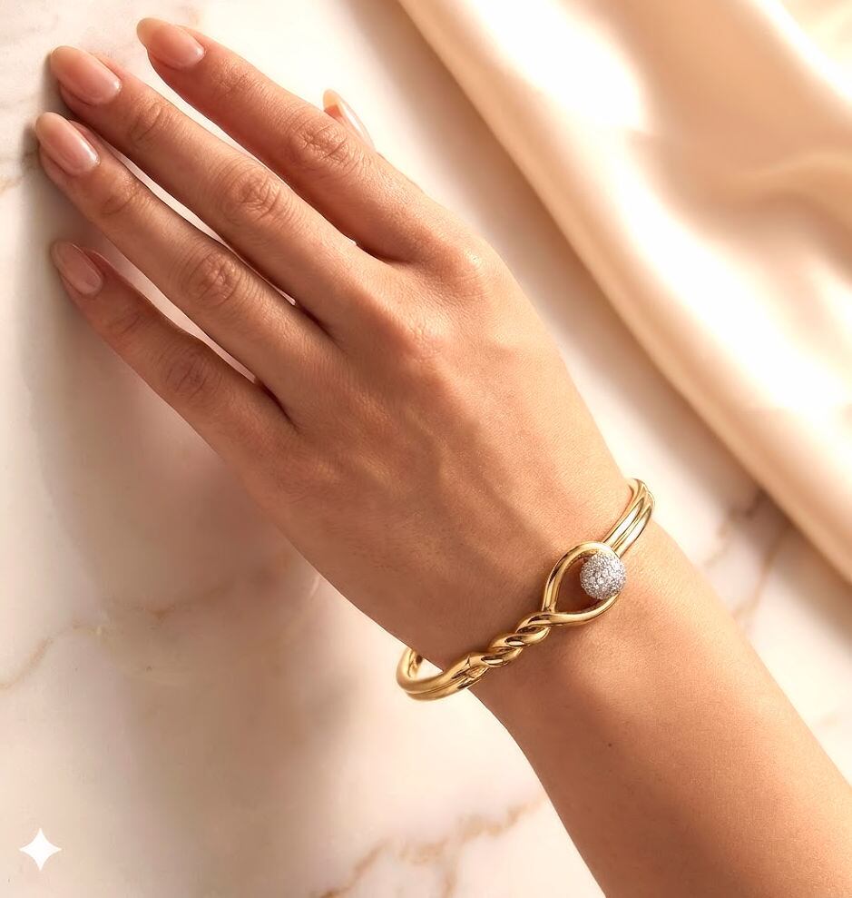 Tiffany ティファニー ツイストデザイン バングル ゴールドボール付き TIFFANY ティファニー ダイヤモンド ボール ツイスト バングル K18 YG