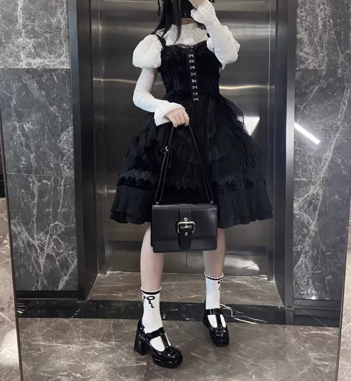 ゴスロリファッション ゴスロリ ジャンパースカート のみ 膝丈 ひざ丈