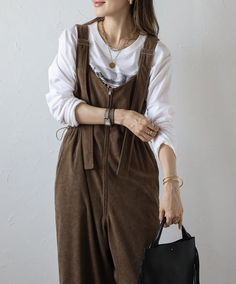 フロントジップコーデュロイオールインワン【p-20275】.