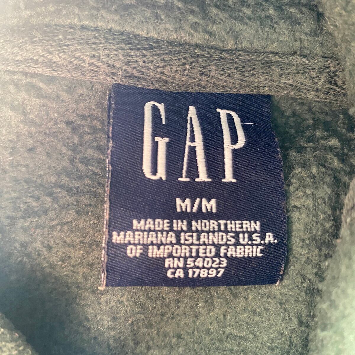 GAP ギャップ フリースパーカー メンズM 古着 ビッグロゴ グリーン 緑