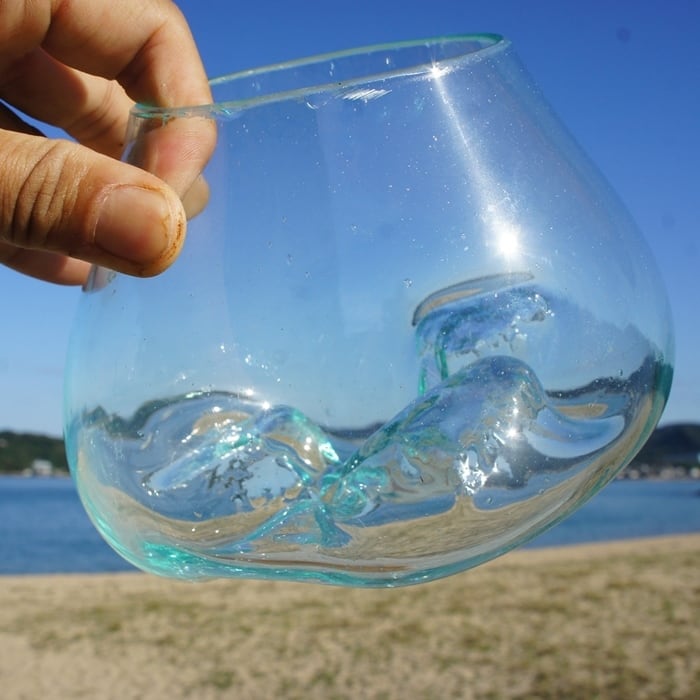 吹きガラスと天然木のオブジェXS 金魚鉢 メダカ 水槽