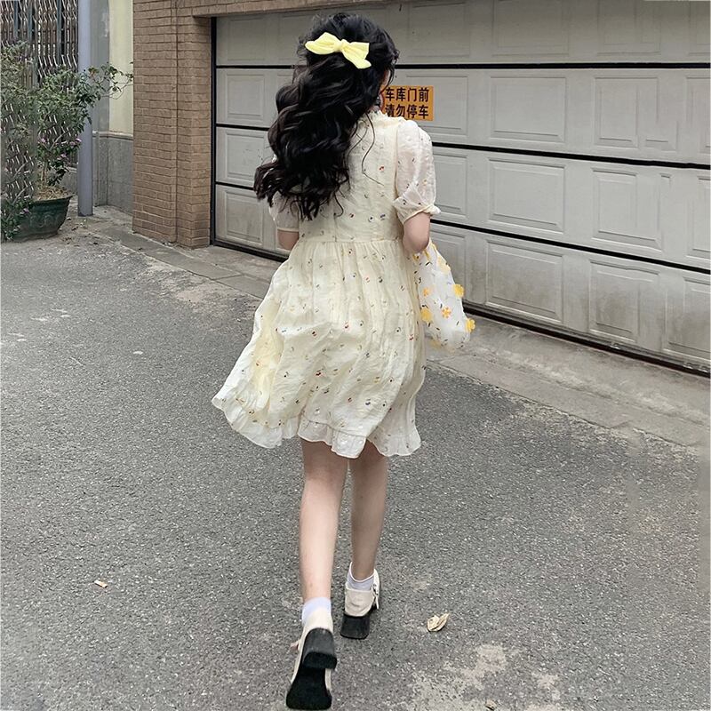 スタンダードスリーブフローラルスカート ドレス サマー薄手シフォン レトロ 夏物 花柄 萌量不足69242755338