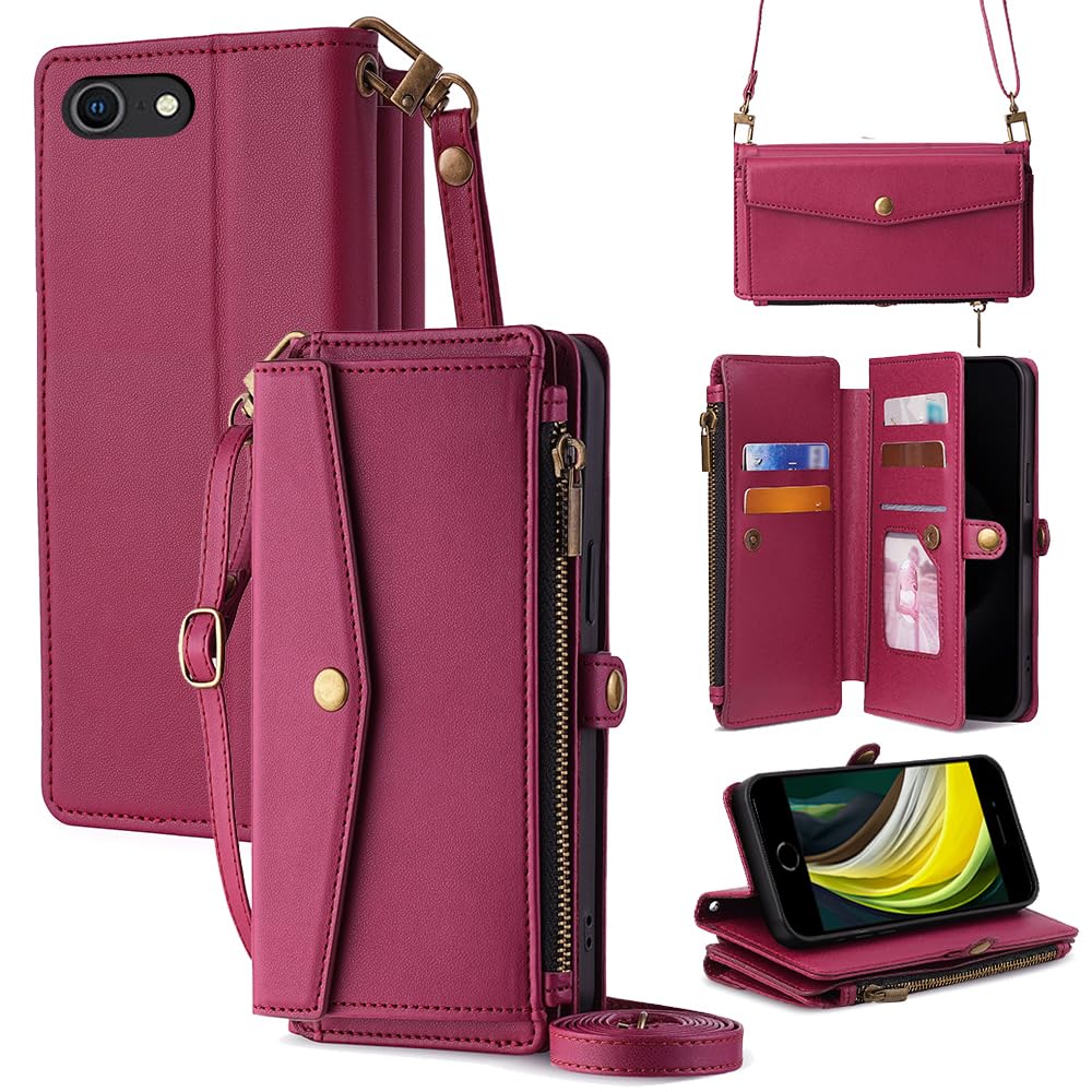 Cacheluna 手帳型ケース ショルダーケース for iphone 手帳型 ショルダーケース レザー for iPhone SE 7 8 SE 2020 SE3 2022 斜め掛けと手持ちー スマートフォンケース 財布型 対応 アイフォン 肌触り良い 便利