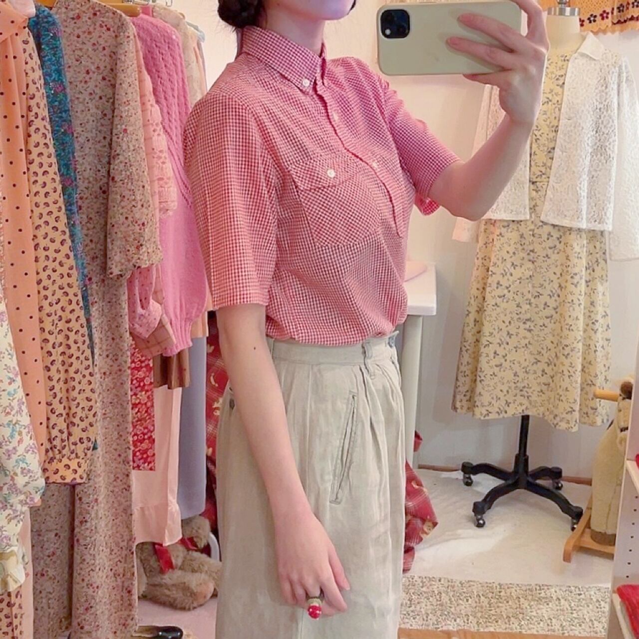 red gingham check shirt