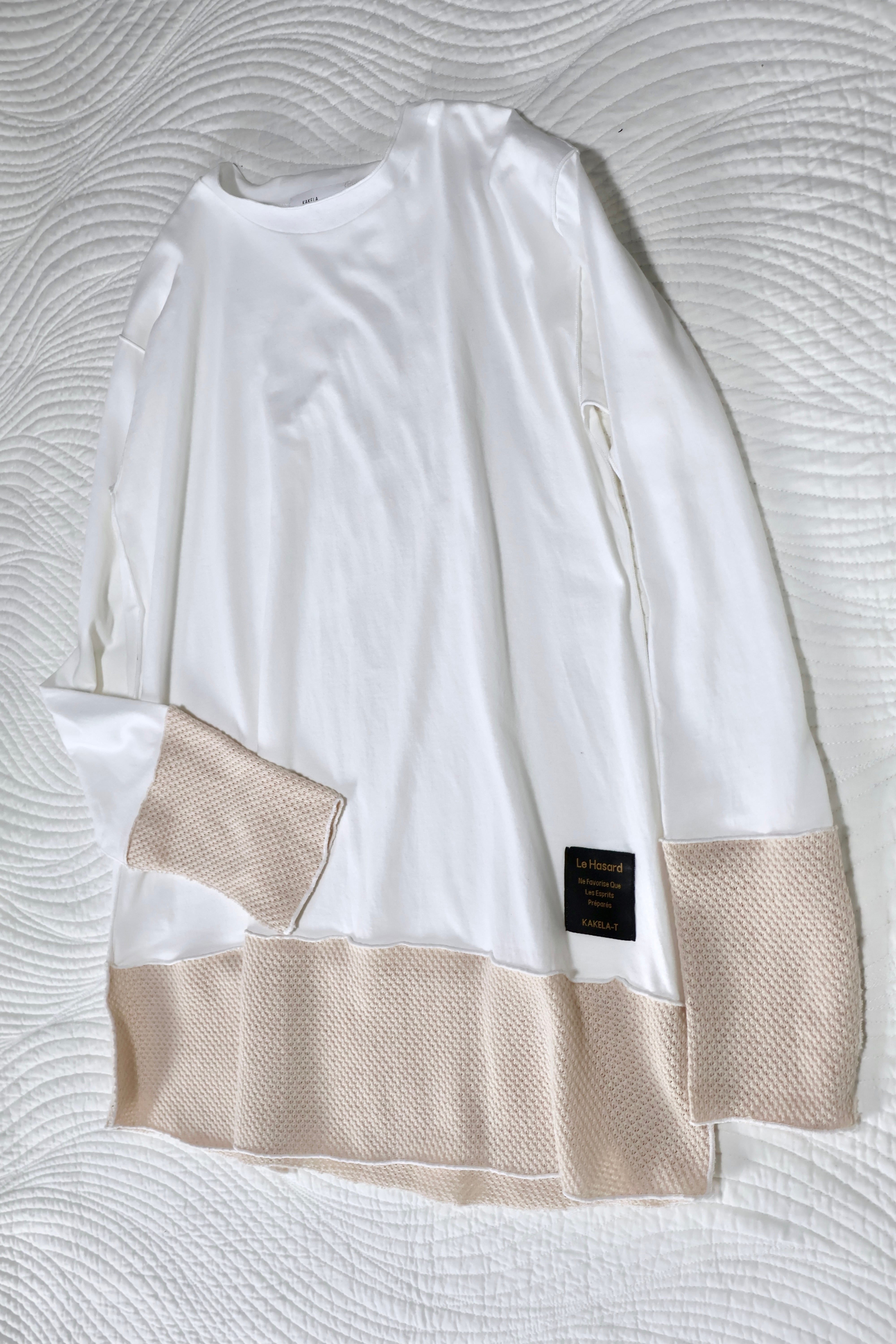 NEW!天竺×鹿の子編みニットソー別生地切り替えクルーロング【12509-340-10 O/WHITE×NATURAL 06】2025AW