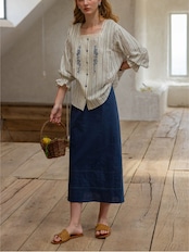 Provence Embroidery Stripe Blouse F0783